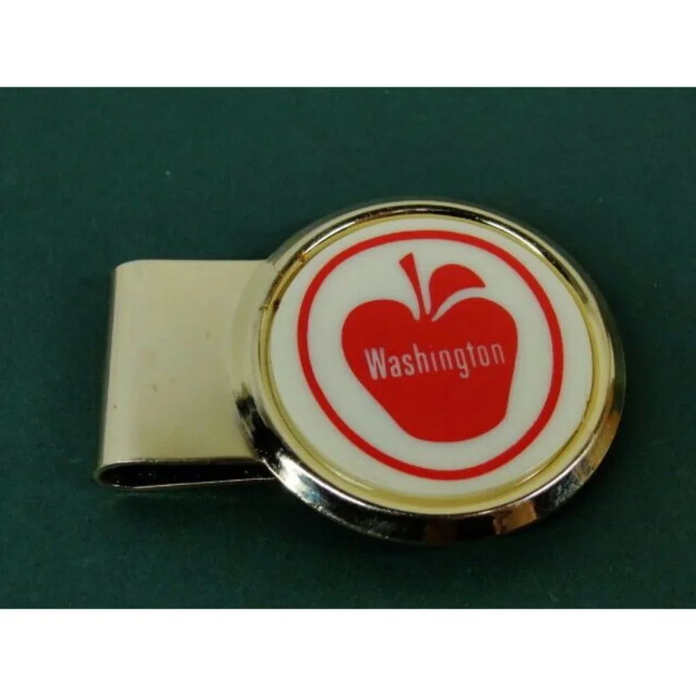 Money Clip Stainless Steel Washington Apples Advertisement Cash Holder Silver